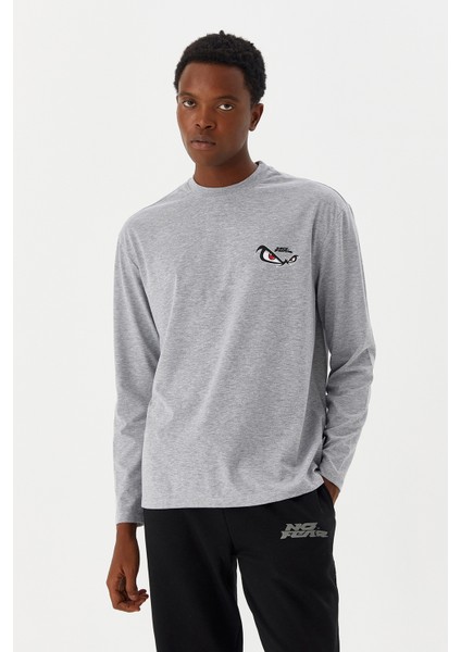 Erkek T-Shirt Uzun Kollu Gri M500226