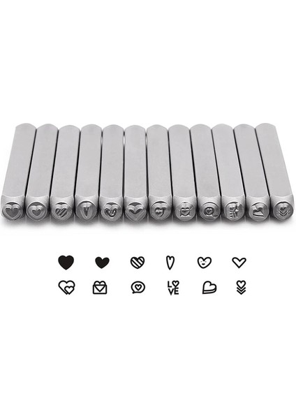12 Parça Kalp Şeklinde (Aşk) Metal Damga Seti, Metal Delme Için 3mm (1/8 Inç) Metal Zımba Damga Seti (Yurt Dışından)