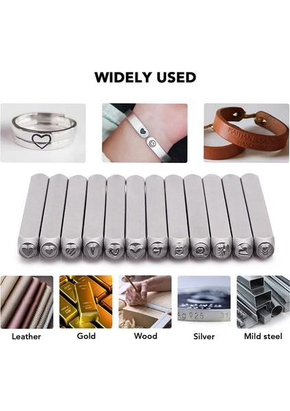 12 Parça Kalp Şeklinde (Aşk) Metal Damga Seti, Metal Delme Için 3mm (1/8 Inç) Metal Zımba Damga Seti (Yurt Dışından) fiyatları