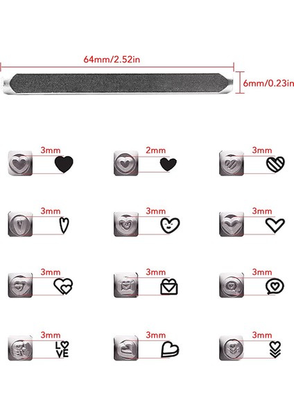 12 Parça Kalp Şeklinde (Aşk) Metal Damga Seti, Metal Delme Için 3mm (1/8 Inç) Metal Zımba Damga Seti (Yurt Dışından) modelleri