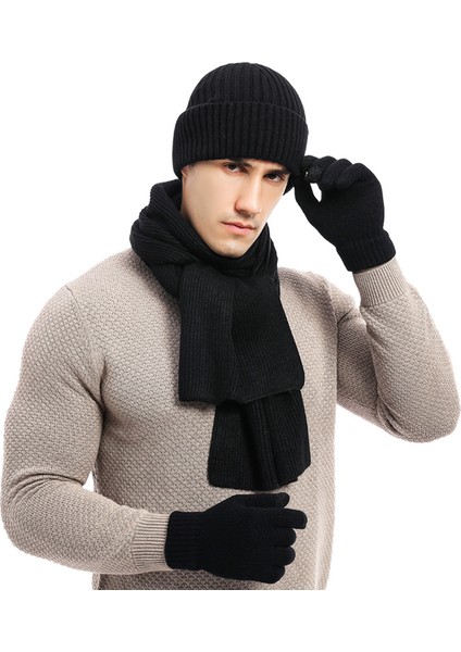 Erkek ve Kadın Kışlık Polar Örme Şapka 3 Parçalı Set (Yurt Dışından)