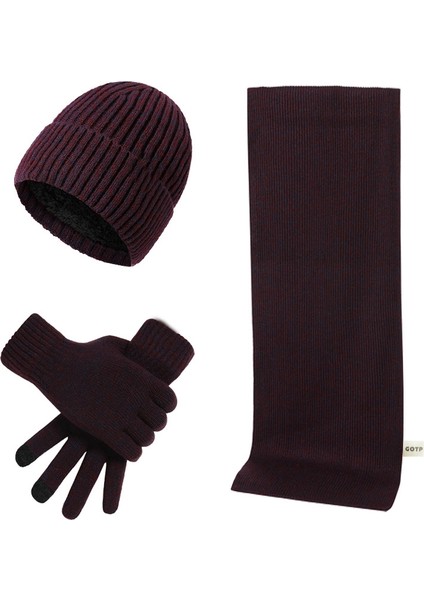 Erkek ve Kadın Kışlık Polar Örme Şapka 3 Parçalı Set (Yurt Dışından)
