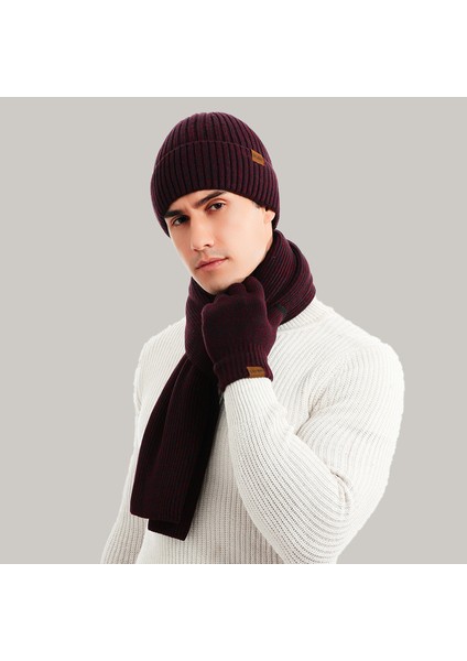 Erkek ve Kadın Kışlık Polar Örme Şapka 3 Parçalı Set (Yurt Dışından)