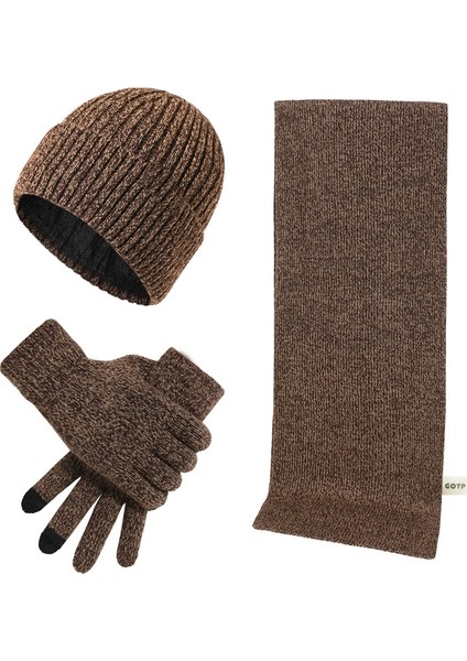 Erkek ve Kadın Kışlık Polar Örme Şapka 3 Parçalı Set (Yurt Dışından)
