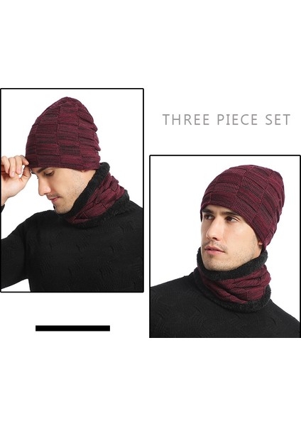 Erkek Kışlık Kadife Şapka ve Atkı 2 Parçalı Set (Yurt Dışından)