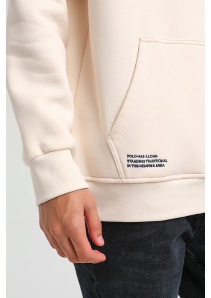 Kapüşonlu Ekru Slim Fit Hoodie 23FWM64046 modelleri