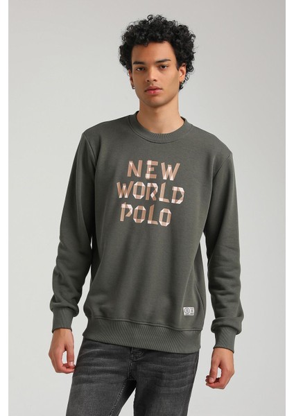 New World Polo Bisiklet Yaka Haki Slim Fit Sweatshirt 23FWM60161