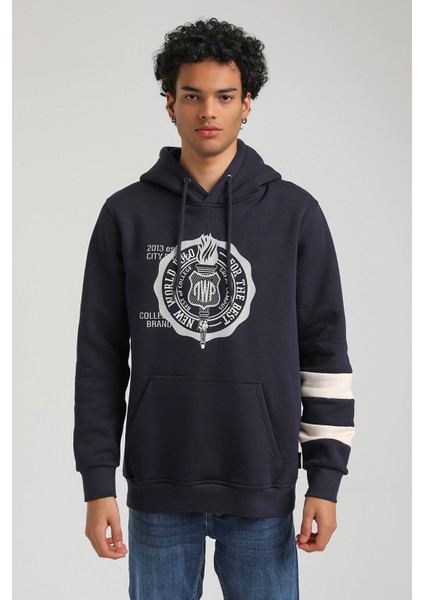 Kapüşonlu Lacivert Slim Fit Hoodie 23FWM64054