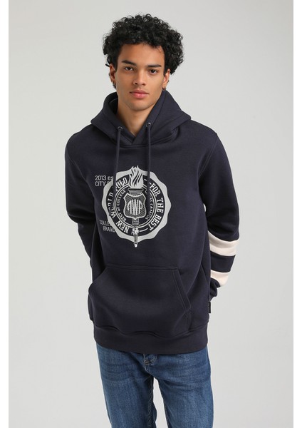 Kapüşonlu Lacivert Slim Fit Hoodie 23FWM64054 modelleri