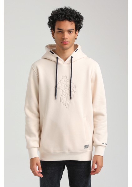 Kapüşonlu Ekru Slim Fit Hoodie 23FWM64041