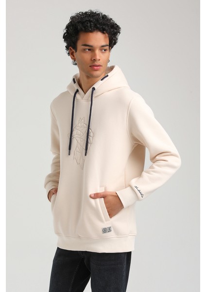 Kapüşonlu Ekru Slim Fit Hoodie 23FWM64041 indirimleri