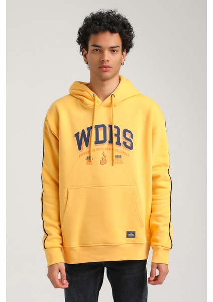 Kapüşonlu Hardal Slim Fit Hoodie 23FWM64060