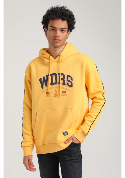 Kapüşonlu Hardal Slim Fit Hoodie 23FWM64060
