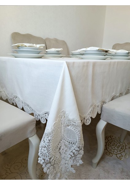 Su Damlası Ekru Gardenya Keten 12 Kişilik 26 Parça Yemek Takımı