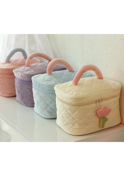 Krem Rengi Kadife Kozmetik Çantası, Büyük Kapasiteli Makyaj Çantası, Iş Gezisi Taşınabilir Saklama Çantası (Yurt Dışından) fiyatları