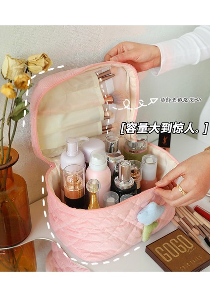 Krem Rengi Kadife Kozmetik Çantası, Büyük Kapasiteli Makyaj Çantası, Iş Gezisi Taşınabilir Saklama Çantası (Yurt Dışından) modelleri