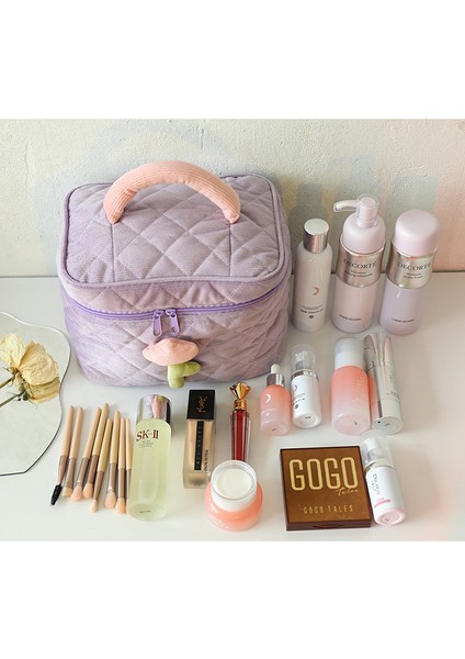 Krem Rengi Kadife Kozmetik Çantası, Büyük Kapasiteli Makyaj Çantası, Iş Gezisi Taşınabilir Saklama Çantası (Yurt Dışından) indirimleri