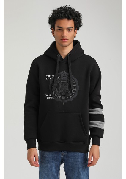 Kapüşonlu Siyah Slim Fit Hoodie 23FWM64054