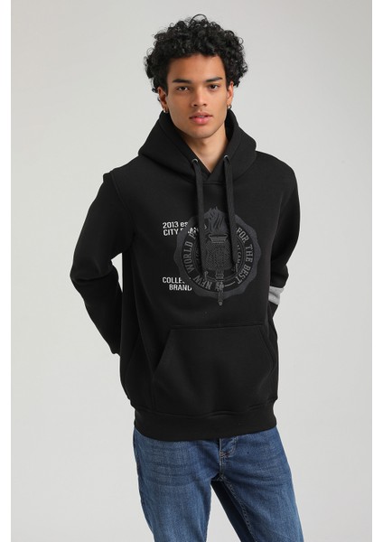 Kapüşonlu Siyah Slim Fit Hoodie 23FWM64054 modelleri