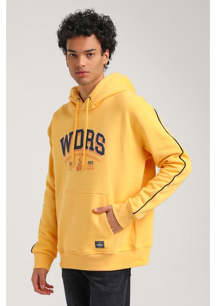 Kapüşonlu Hardal Slim Fit Hoodie 23FWM64060