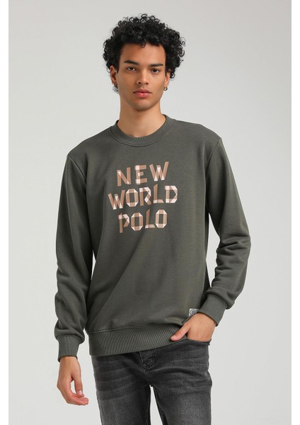 Bisiklet Yaka Haki Slim Fit Sweatshirt 23FWM60161