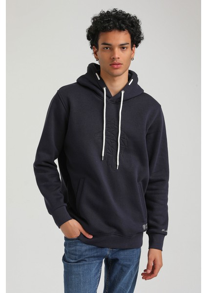 Kapüşonlu Lacivert Slim Fit Hoodie 23FWM64041 modelleri