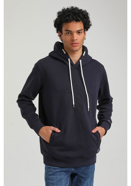 Kapüşonlu Lacivert Slim Fit Hoodie 23FWM64041 fırsatları