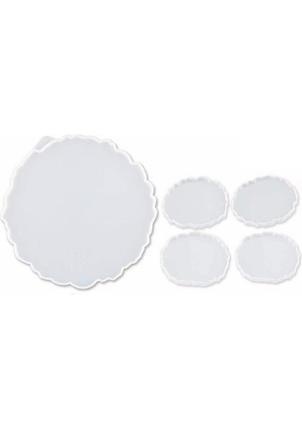 Silikon Reçine Kalıpları, 1 Adet Büyük Reçine Tepsi Kalıbı + 4 Adet Bardak Altlığı Kalıpları, Tepsi Kalıpları, Tepsi ve Bardak Altlığı Epoksi Kalıp Seti (Yurt Dışından)