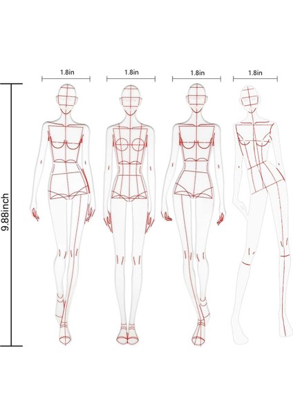 Moda Çizimi Cetveller Eskiz Şablonları Cetvel Dikiş Insansı Desenler Tasarım Giyim Ölçme, B Tipi (Yurt Dışından)