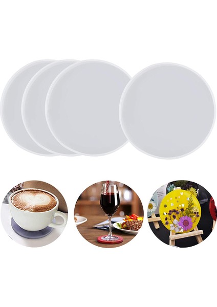 Reçine Döküm Için 4pcs Yuvarlak Reçine Coaster Kalıp, Reçine, Beton, Çimento ve Polimer Kil ile Döküm Için Epoksi Kalıplar (Yurt Dışından)