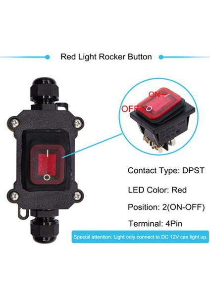 Adet IP67 Su Geçirmez Inline Kablo Anahtarı 12VDC 20A Dpst Açık Kapalı Açık Geçiş Anahtarı Kırmızı Işıklı Rocker Düğmesi (Yurt Dışından)