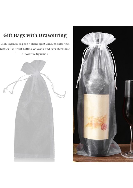 20 Adet Şeffaf Organze Şarap Torbaları 14X37 cm Yeniden Kullanılabilir Basit Şişe Sarma Elbiseler Şenlikli Ambalaj Bebek Duş Düğün Iyilik Örnekleri Ekran Ipli Torbalar (Beyaz) (Yurt Dışından)