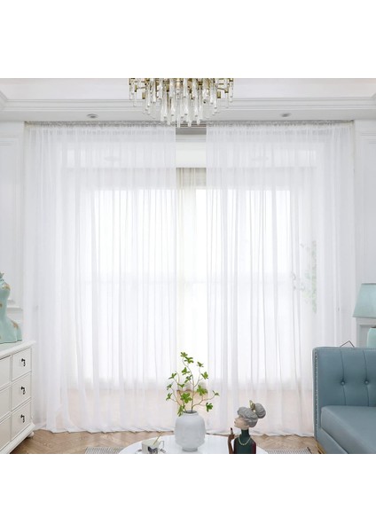 Pencere Beyaz Sırf Perdeler 90 Inç Uzun 2 Panel Sırf Beyaz Perdeler Şeffaf Perdeler Temel Çubuk Cep Paneli (Yurt Dışından)