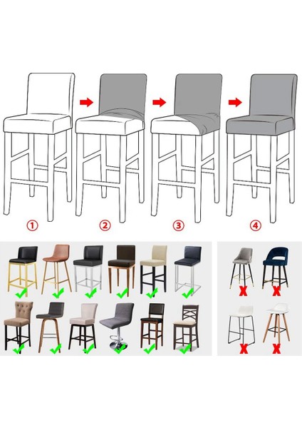 Yeniden Kullanılabilir Pub Sayaç Tabure Sandalye Slipcover Kapakları Streç Çıkarılabilir Yıkanabilir Yemek Odası Sandalyesi Kapakları Mutfak Gri B (Yurt Dışından)