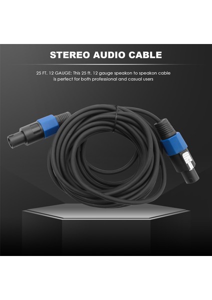 Paket 25 Ft Erkek Speakon - Speakon Kabloları, Profesyonel 12 Ölçer Awg Ses Kablosu Dj Hoparlör Kablosu Tel Büküm Kilitli (Yurt Dışından)
