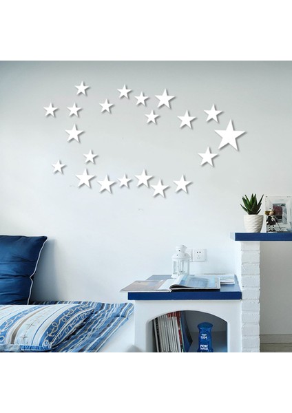 3D Etiket, 20 x Yıldız Sanat Ayna Duvar Sticker Yüzey Çıkartması Ev Odası Dıy Sanat Dekor (Gümüş) (Yurt Dışından)
