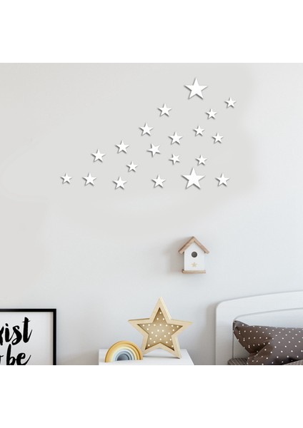 3D Etiket, 20 x Yıldız Sanat Ayna Duvar Sticker Yüzey Çıkartması Ev Odası Dıy Sanat Dekor (Gümüş) (Yurt Dışından)