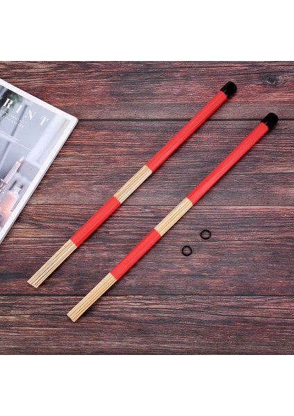Çift 40CM Bambu Çubuk Davul Fırçaları Caz Halk Müziği Için Çubuklar (Kırmızı) (Yurt Dışından) fırsatları