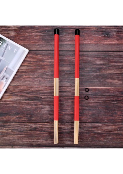 Çift 40CM Bambu Çubuk Davul Fırçaları Caz Halk Müziği Için Çubuklar (Kırmızı) (Yurt Dışından) indirimleri