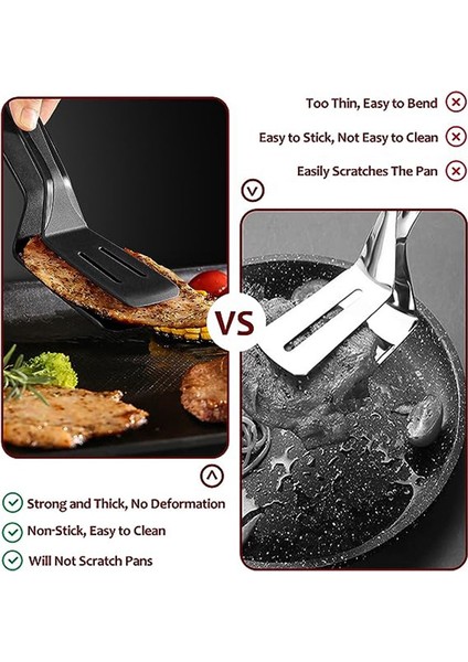 Silikon Mutfak Maşası Spatula Maşa Seti Paslanmaz Çelik Çekirdekli Barbekü Kelepçesi, Dönen Balık, Kızarmış Biftek Kelepçesi Siyah (Yurt Dışından)