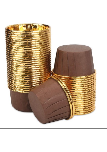 50 Adet Alüminyum Folyo Cupcake Bardak Tek Kullanımlık Muffin Gömlekleri Pişirme Bardakları Alüminyum Cupcake Ucu Tava Ramekin Tutucular Küçük Puding Bardak-Altın + Kahverengi (Yurt Dışından)