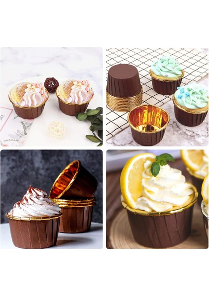50 Adet Alüminyum Folyo Cupcake Bardak Tek Kullanımlık Muffin Gömlekleri Pişirme Bardakları Alüminyum Cupcake Ucu Tava Ramekin Tutucular Küçük Puding Bardak-Altın + Kahverengi (Yurt Dışından)