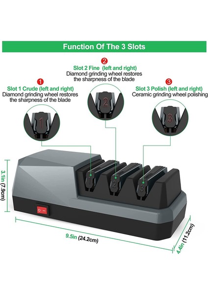 Elektrikli Bıçak Bileyici- Bıçak Bileyiciler, 3 Kademeli Elektrikli Bıçak Bileyici, 3 Kademeli, Gri Ab Fişi (Yurt Dışından)