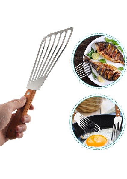 Paslanmaz Çelik Balık Spatula Turner, Ahşap Saplı Balık Spatula, Oluklu Turner, Çevirmeli Kızartma Için Mutfak Metal Spatula (Yurt Dışından) fiyatları