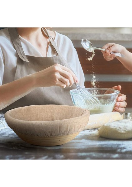 Yuvarlak Ekmek Prova Sepeti Kumaş Astar Ekşi Maya Banneton Prova Bezi Doğal Rattan Pişirme Hamur Sepeti Kapağı (Yurt Dışından)