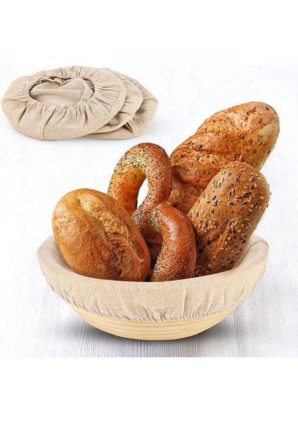Yuvarlak Ekmek Prova Sepeti Kumaş Astar Ekşi Maya Banneton Prova Bezi Doğal Rattan Pişirme Hamur Sepeti Kapağı (Yurt Dışından)