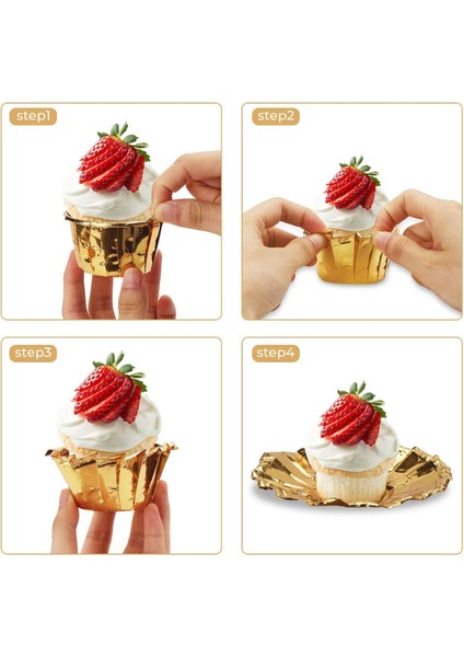 50 Adet Alüminyum Folyo Cupcake Bardak Tek Kullanımlık Muffin Gömlekleri Pişirme Bardak Alüminyum Cupcake Ucu Tava Ramekin Tutucular Küçük Puding Bardak-Altın (Yurt Dışından) fiyatları