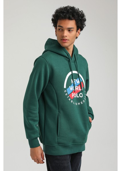 New World Polo Kapüşonlu Yeşil Slim Fit Hoodie 23FWM64049