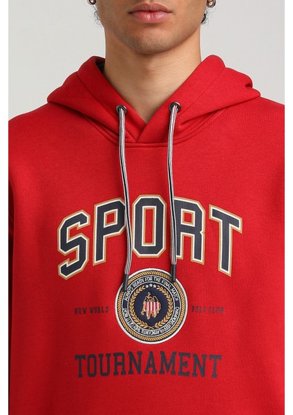 Kapüşonlu Kırmızı Slim Fit Hoodie 23FWM64052