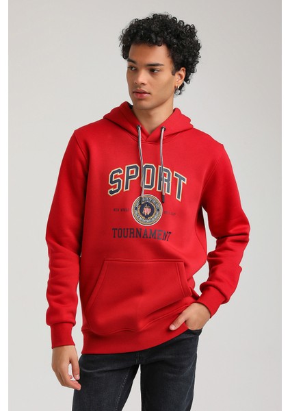 Kapüşonlu Kırmızı Slim Fit Hoodie 23FWM64052